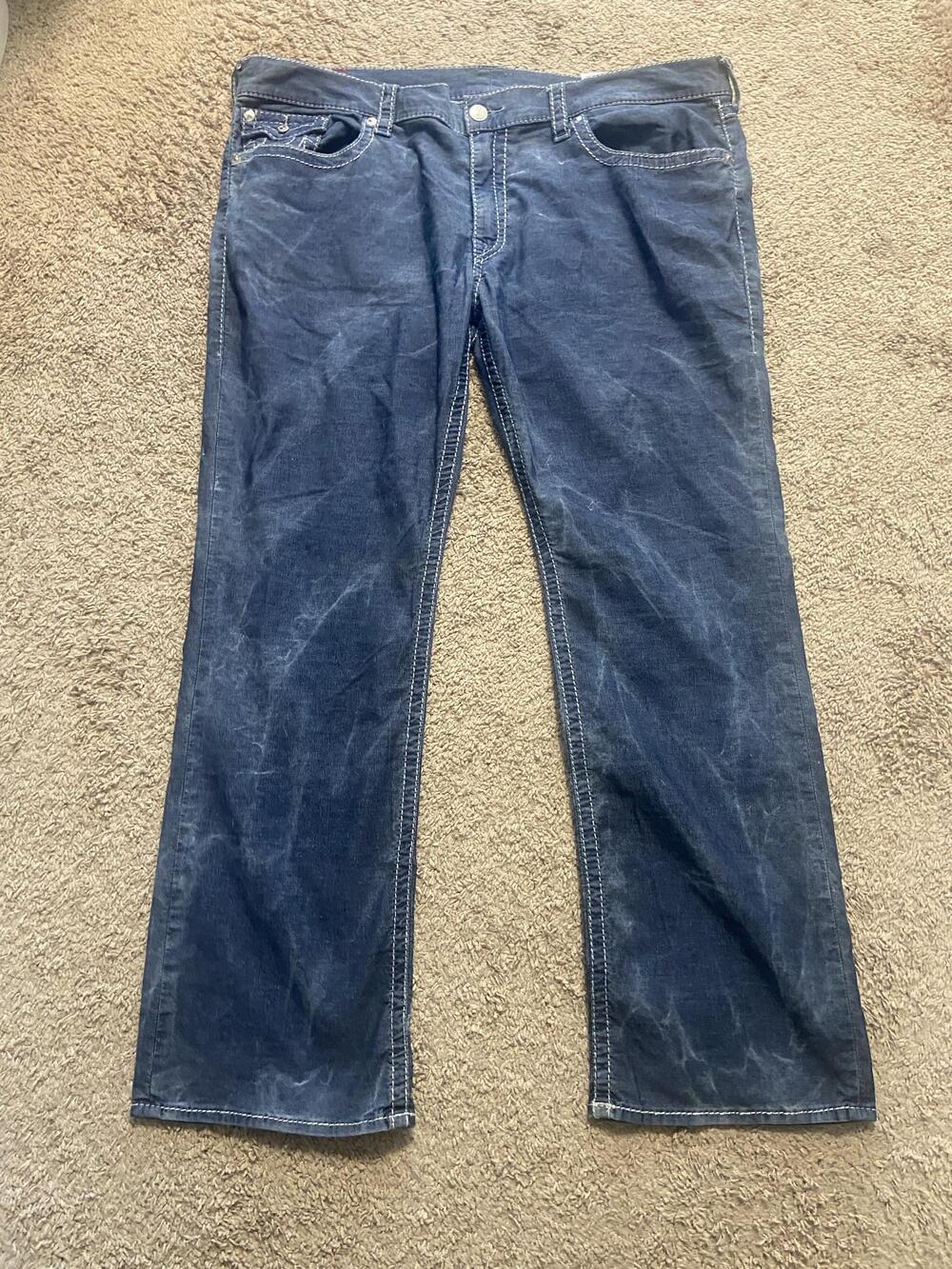 True Religion Section Straight Jeans Mens 44x32 Blue Med Wash Regular Fit Denim